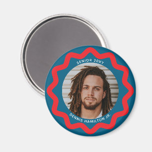 Navy Blau Rotes Welliger Kreis Foto Rahmen mit Tex Magnet