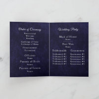 Navy Blau Samt Weiß Gefaltetes Hochzeitsprogramm