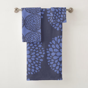 Navy Blau Scandi Modernes Abstract Florales Badhandtuch Set