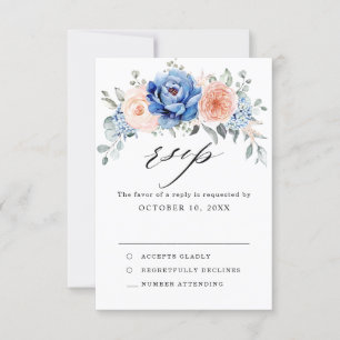 Navy Blau Schiefer Staubige Blush Rosa Florale Hoc RSVP Karte