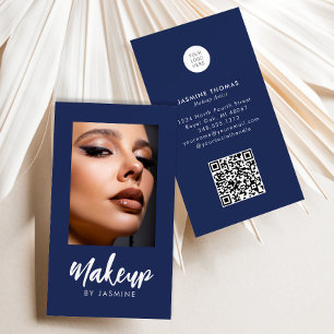 Navy Blau Schrift-Logo QR-Code Foto Make-up Visitenkarte