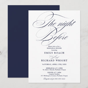 Navy Blau Script Die Nacht Vor Der Probe Dinner Einladung