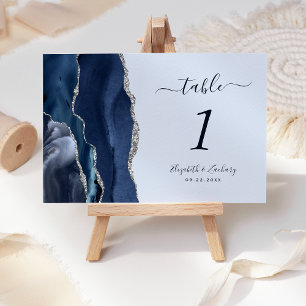 Navy Blau Silber Achat Pastell Hochzeit Tischnummer