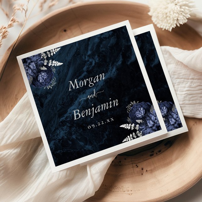 Navy Blau Silber Blumen Hochzeit Serviette (Von Creator hochgeladen)