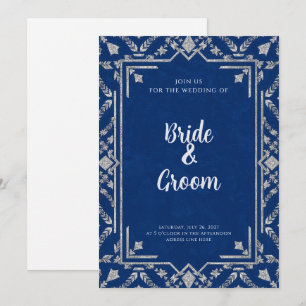 Navy Blau Silber Botanisch Schneeglanz Winter Einladung