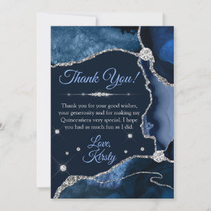 Navy Blau & Silber Faux Glitter Achat Quinceañera Dankeskarte