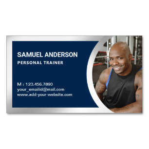 Navy Blau Silber Fitness Personal Trainer Foto Magnetische Visitenkarte