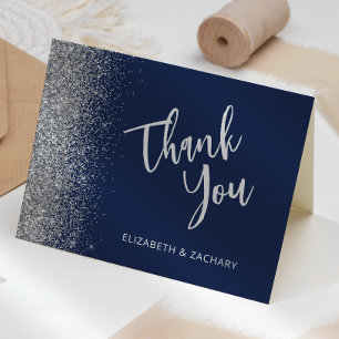 Navy Blau Silber Glitter Hochzeit Danke Karte