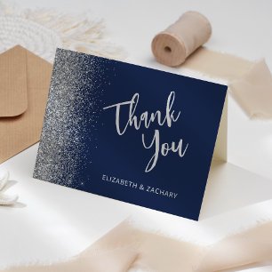 Navy Blau Silber Glitter Hochzeit Danke Karte