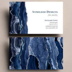 Navy Blau Silber Schmuckdesigner Achat Geode  Visitenkarte