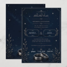 Navy Blau & Silber Sternenklare Hochzeits-Einladun