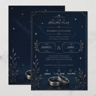 Navy Blau & Silber Sternenklare Hochzeits-Einladun Einladung