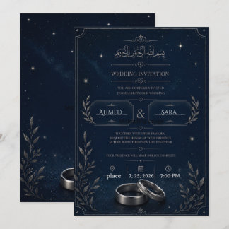 Navy Blau & Silber Sternenklare Hochzeits-Einladun Einladung