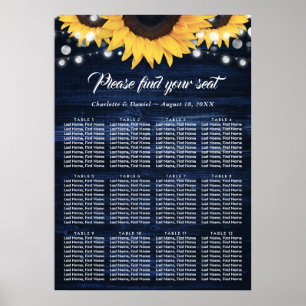 Navy Blau Sonnenblumen-Hochzeit Sitzordnung 12 Poster