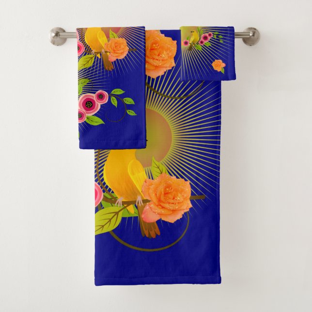 Navy Blau - Tauben und Sonnenschein Badhandtuch Set (Insitu)