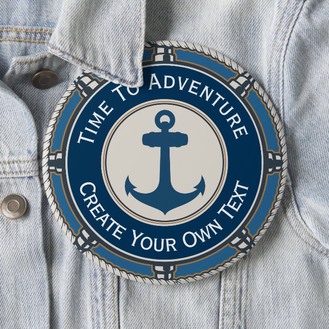 Navy Blau und Beige Rund mit Küstenkompass Button (Beispiel)