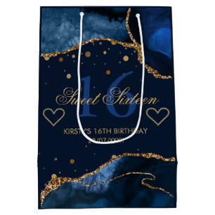 Navy Blau und falscher Goldglitter Achat Sweet 16 Mittlere Geschenktüte