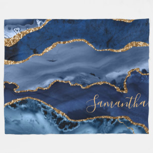 Navy Blau und falsches Gold Glitter-Marmor-Achat Fleecedecke