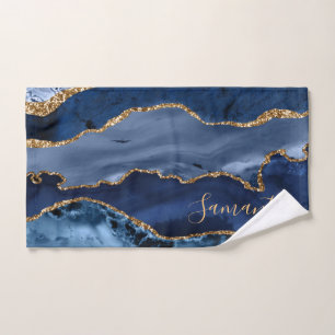Navy Blau und falsches Gold Glitter Marmor Achat Handtuch