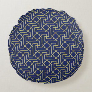 Navy Blau und falsches Gold marokkanisches Mosaikm Rundes Kissen