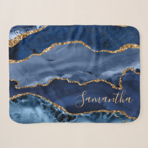 Navy Blau und Faux Gold Glitter Marble Achat Sherpadecke