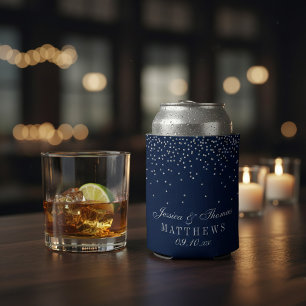 Navy Blau und Glam Silber Konfetti Hochzeit Dosenkühler