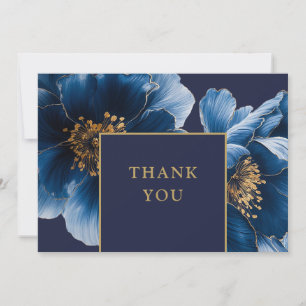Navy Blau und Gold Blumen Dankeskarte