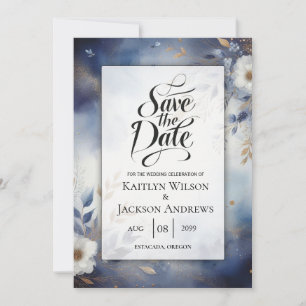 Navy Blau und Gold Blumen Hochzeit Save the Date