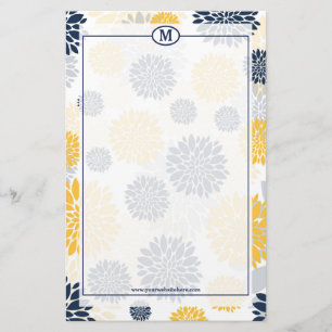 Navy Blau und Gold Blumenmuster Monogramm Briefpapier