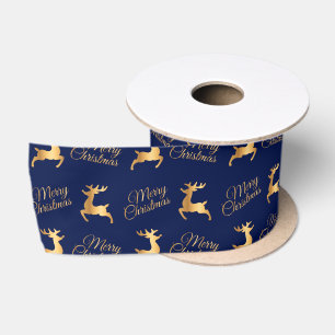 Navy Blau und Gold Frohe Weihnachten Wortkunst Satinband