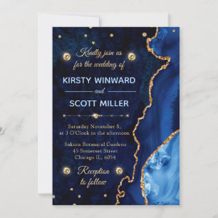 Navy Blau und Gold Glitter Achat- und Marmor-Hochz Einladung