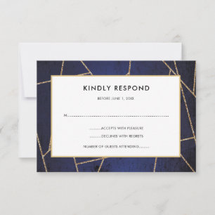 Navy Blau und Gold Glitter Geometrische Linien RSV RSVP Karte