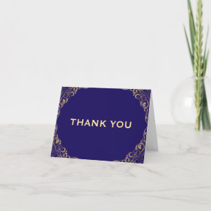 Navy Blau und Gold Glitter Rahmen gefaltet Dankeskarte