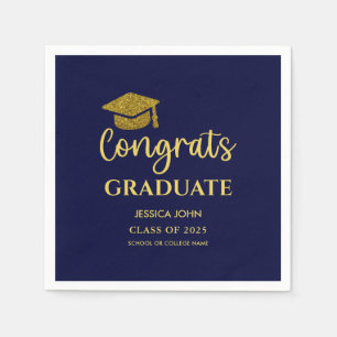 Navy Blau und Gold Gratuliere Absolvent Abschlussf Serviette