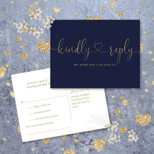 Navy Blau Und Gold Herz Schrift Songwunsch RSVP Einladungspostkarte