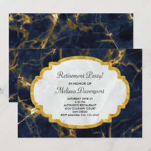 Navy Blau und Gold Marmor Moderne Stylische Pensio Einladung
