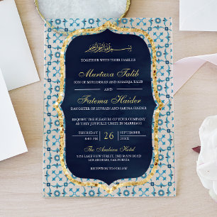 Navy Blau und Gold Marokkanische Fliesen Islamisch Acryleinladungen