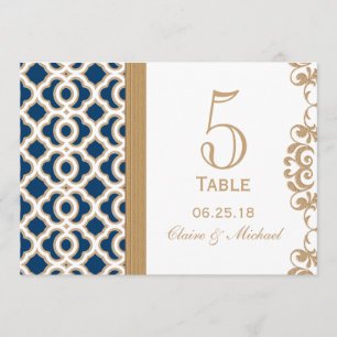 Navy Blau und Gold Marokkanische Hochzeit Tischnum Einladung