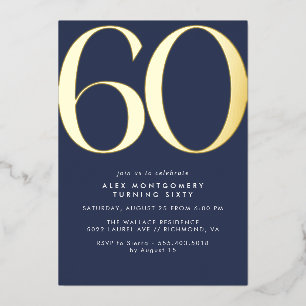 Navy Blau und Gold Moderne elegante 60. Geburtst Folieneinladung