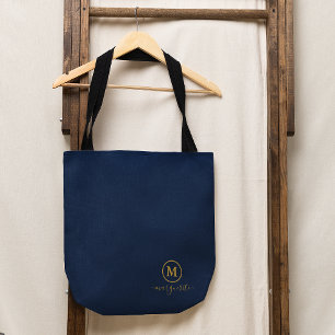 Navy Blau und Gold Monogramm Tasche