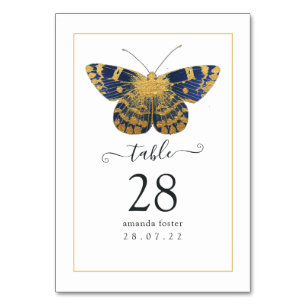 Navy Blau und Gold Vintage-Rose und Schmetterling Tischnummer