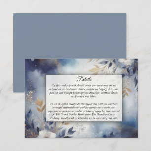 Navy Blau und Goldene Blumige Hochzeit Begleitkarte
