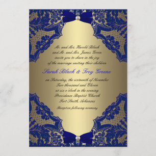 Navy Blau und Goldene Hochzeitseinladung Einladung