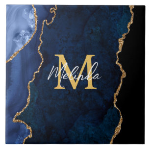 Navy Blau und Goldmarmor Achat Fliese
