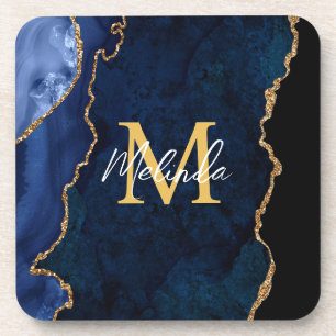 Navy Blau und Goldmarmor-Achat Getränkeuntersetzer