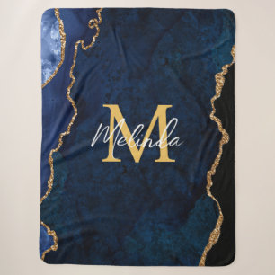 Navy Blau und Goldmarmor-Achat Sherpadecke