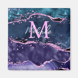 Navy Blau und Lila Glitter Ocean Achat Magnet