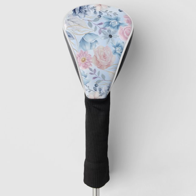 Navy Blau und Rosa Blumen Golf Headcover (Vorderseite)