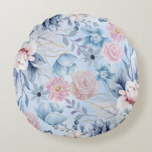 Navy Blau und Rosa Blumen Rundes Kissen