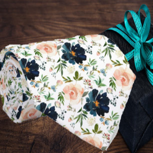 Navy Blau und Rosa Wasserfarbe Florale Rosen Halst Krawatte